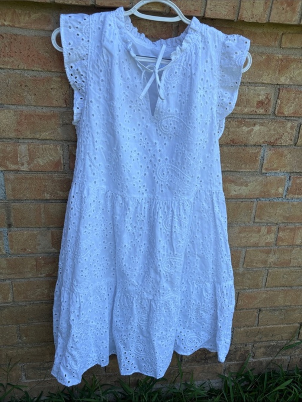 Time and Tru White Eyelet Tie-Neck Dress